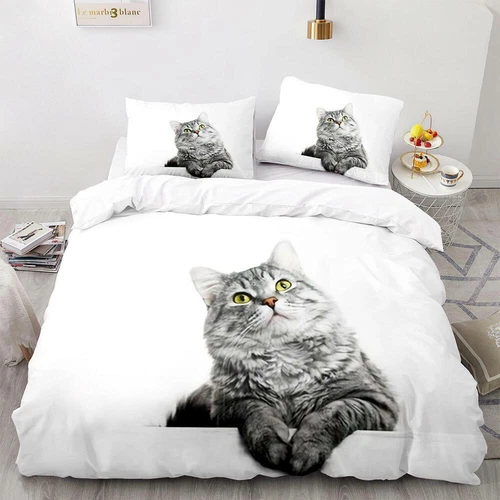 Cats Quilt Duvet Cover Pillowcase Pets Bedding Set Single Double King Size Hot - Picture 9 of 63