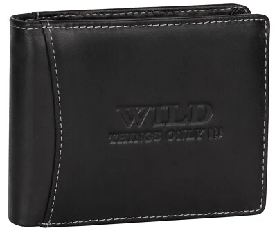 WILD THINGS ONLY !!! RFID echt Leder Portemonnaie Geldbörse Geldbeutel Herren Querformat Schwarz
