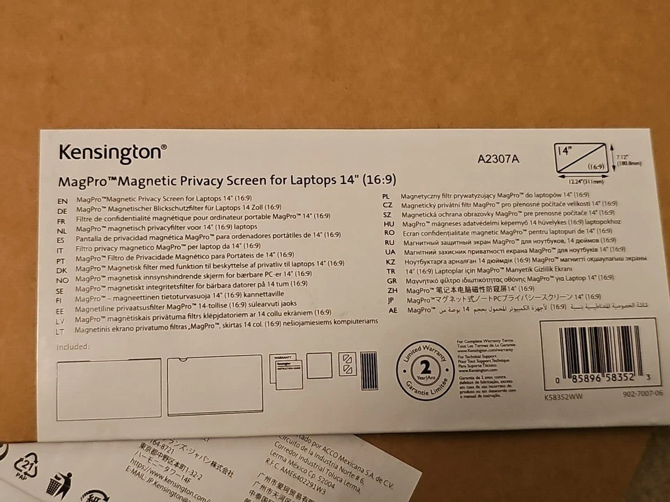 Pantalla de privacidad magnética Kensington MagPro para portátiles 14" (16:9) A2307A nueva Foto 2 de 4
