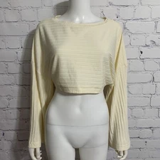 UO Urban Outfitters Women’s Crop Shirt S Beige Ribbed Bell Dolman L/S New