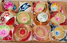 Lot VTG Glass Pictured Assort BIRD FLOWERS Indent DROP Christmas Ornament Poland