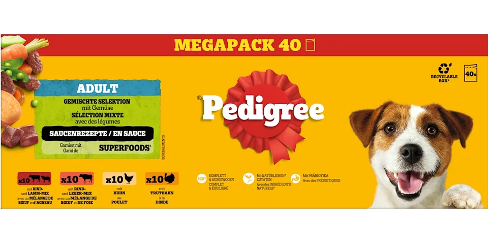 PEDIGREE 80 x 100g Hundefutter Nass Fleisch und Geflügel Mix mit Gemüse in Sauce - Bild 3 von 4