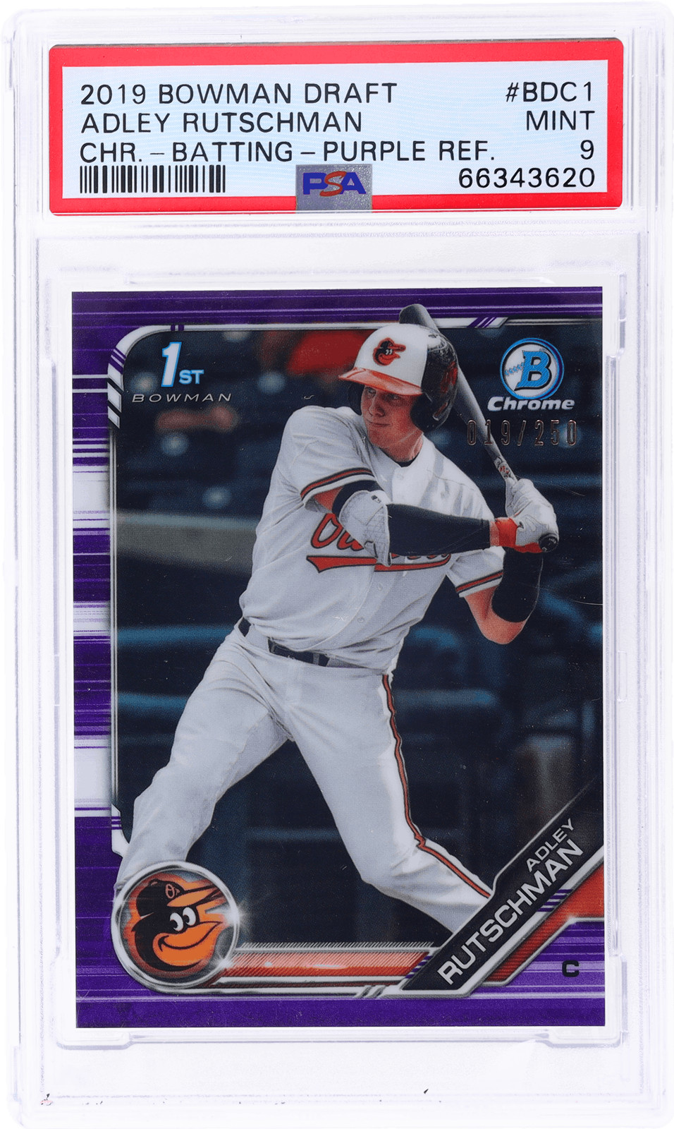 2019 Bowman Draft Adley Rutschman Chrome Purple Refractor #BDC1 /250 PSA 9