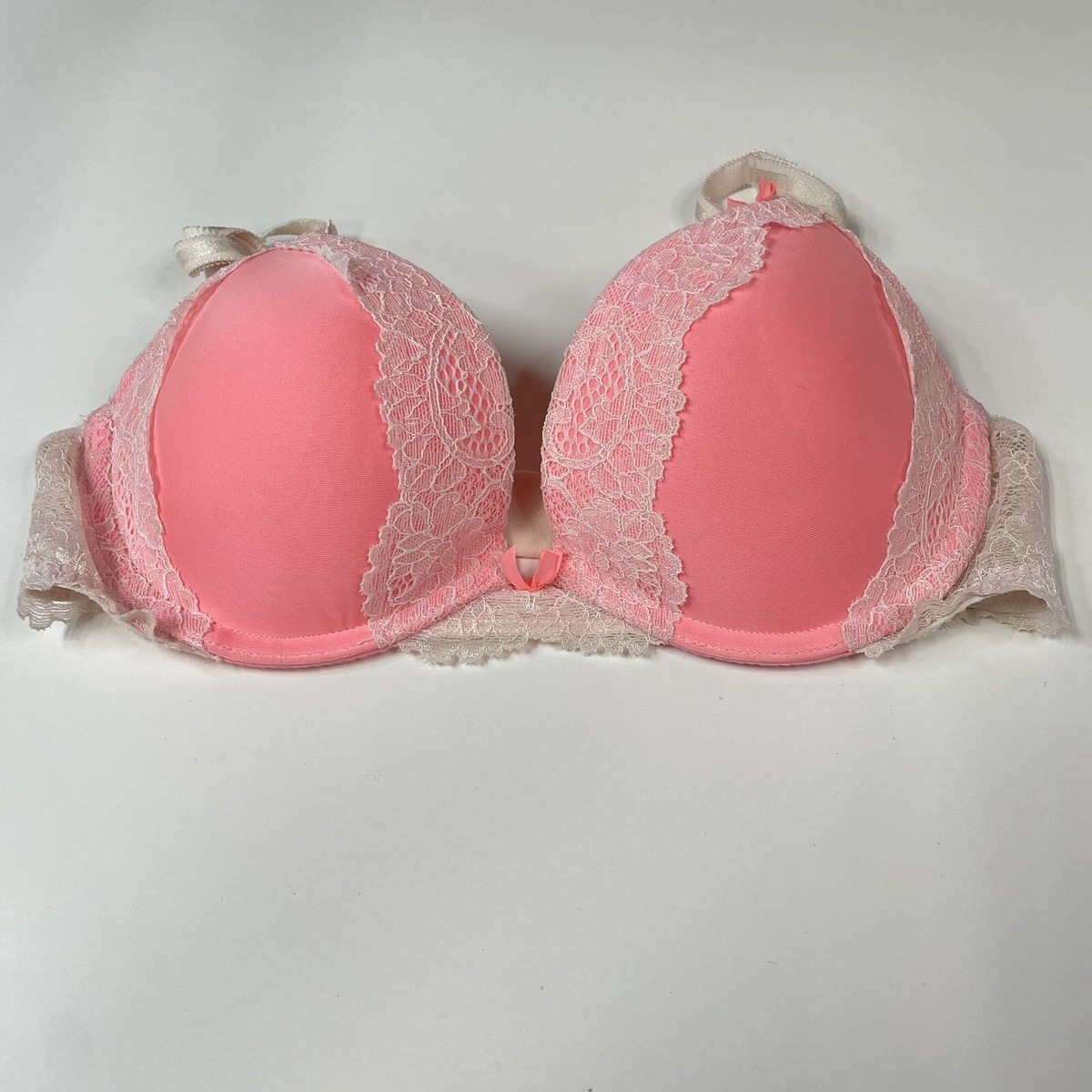 Dream Angels Victorias Secret 32C Pushup Bra Pink Off White Floral