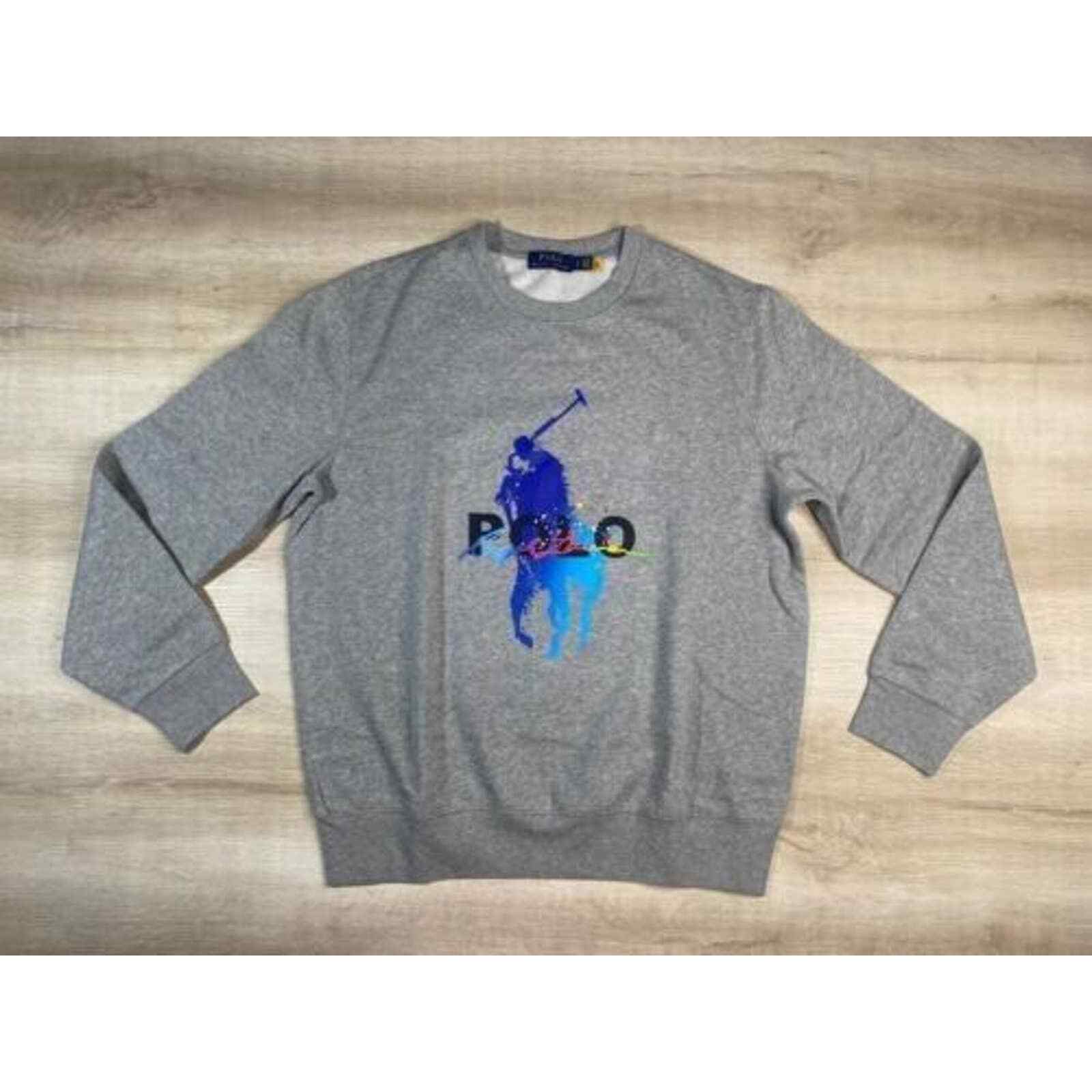 Polo Ralph Lauren Uomo Nuova Senza Senza Etichette Grigio L Grande Pony Vernice Splatter