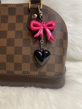 Black Heart Bag Charm Key Ring Fob Keychain Purse Lucky Charm Pink Bow Y2K New