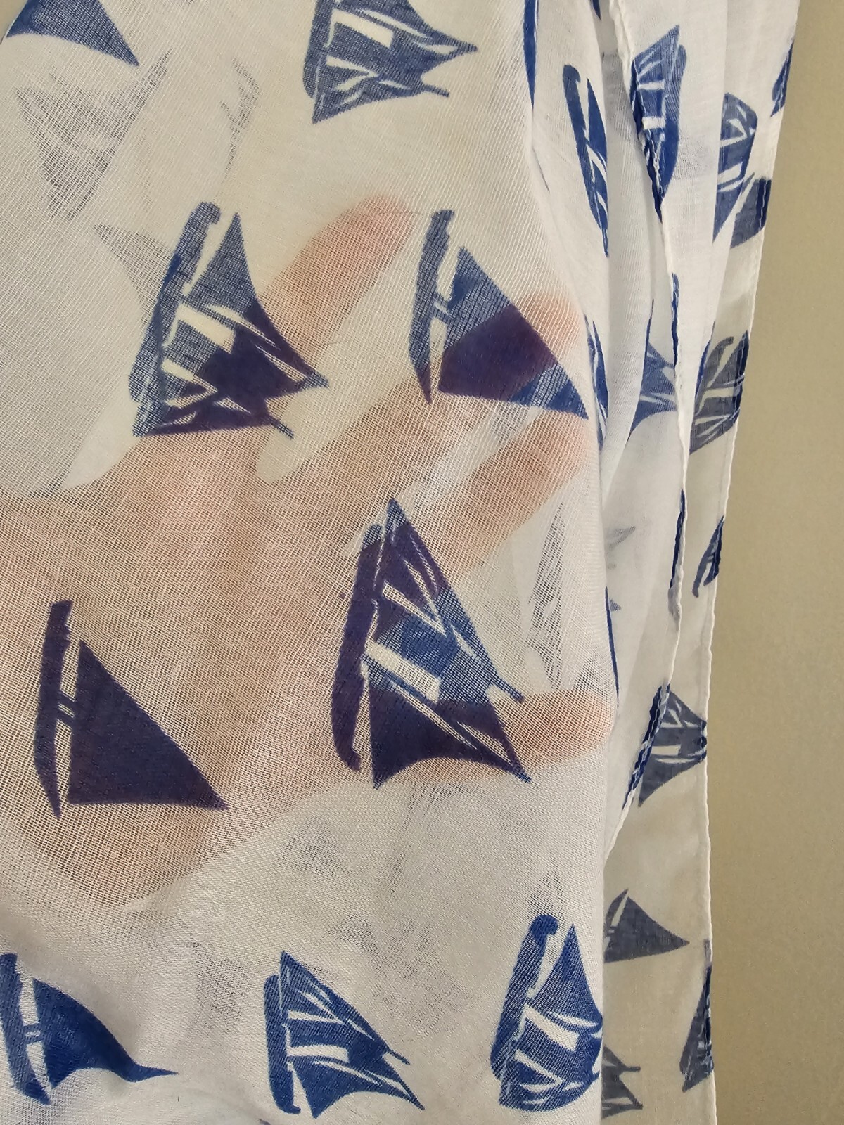 White Blue Sailboat Infinity Scarf Sheer Ocean Beach Design