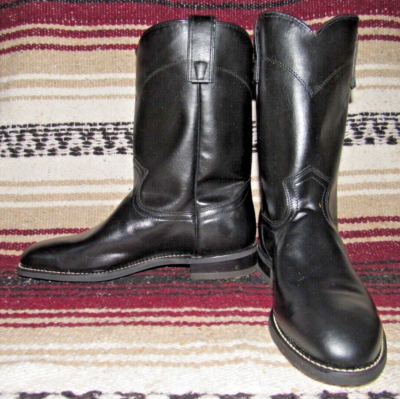 Mens Vintage Texas Brand Black Leather Roper Cowboy Boots  display picture 1
