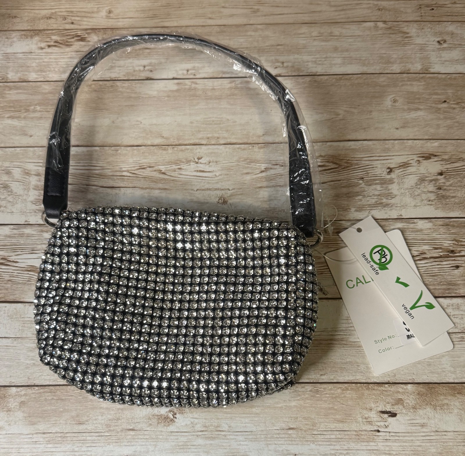 Bolso de Noche Bandolera de Mano Caleesa Plateado Estrás Tachonado
