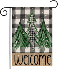 Welcome Christmas Trees Winter Garden Flag 12 X 18 Inch Vertical Double Sided Bu