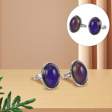 2 Pcs Color-changing Ring Oval Vintage Style Mood Adjustable Open Change