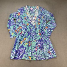 Lilly Pulitzer Sarasota Tunic Women?s Small Blue Iris Mai Tai Beaded Kaftan