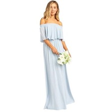 Show Me Your Mumu Hacienda Maxi Dress Size L Wedding Bridesmaid Split Blue/Gray