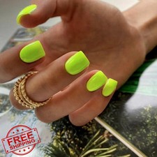 Short Square Neon Green Press On Nails 24pc Gel Acrylic
