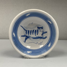 Val Sparkes Tiptoe Blue Cat Bowl - 17cm Studio Pottery