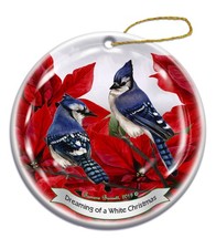 Holiday Pet Gifts Eastern Blue Jay Bird Porcelain Christmas Ornament