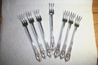 LOT OF SEVEN 7 Wallace Rose Point Sterling Silver COCKTAIL FORKS 5 5/8"