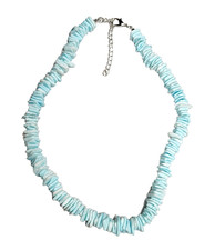 Chunky Light Blue Puka Shell Hawaiian Clam Chip Surfer Choker Necklace 19" Beach
