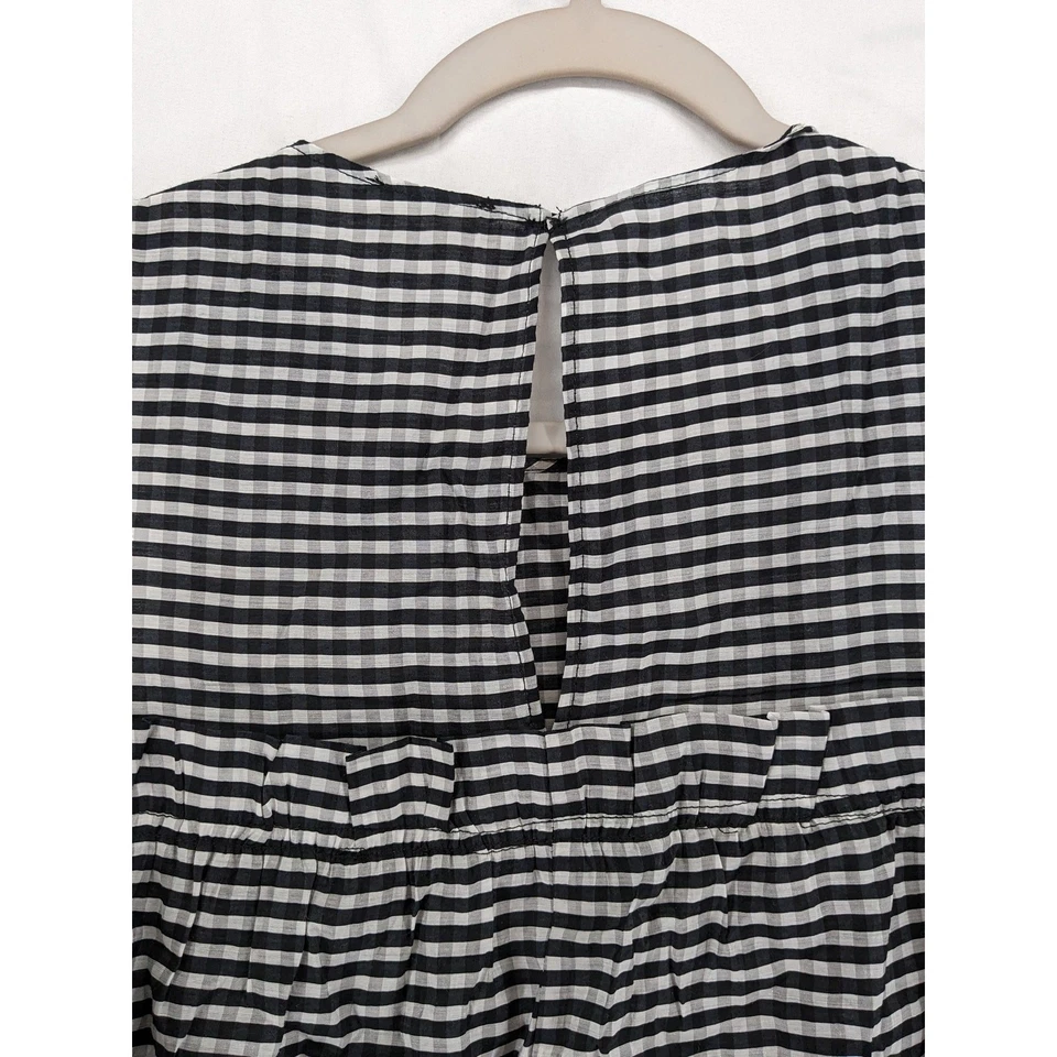 H&M Checked Blouse XS Black White Cold Shoulder Ruffle Long Puff Sleeve Office - Image 4 of 4
