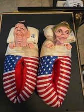 Vintage Ronald and Nancy Reagan House slippers Size Large 1988 USA 