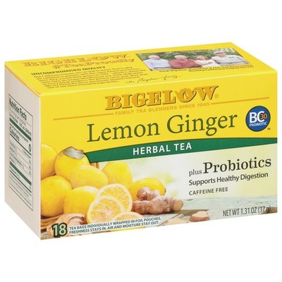 Lemon Ginger plus Probiotics Herbal Tea, Caffeine Free Tea with Lemon and Gin...