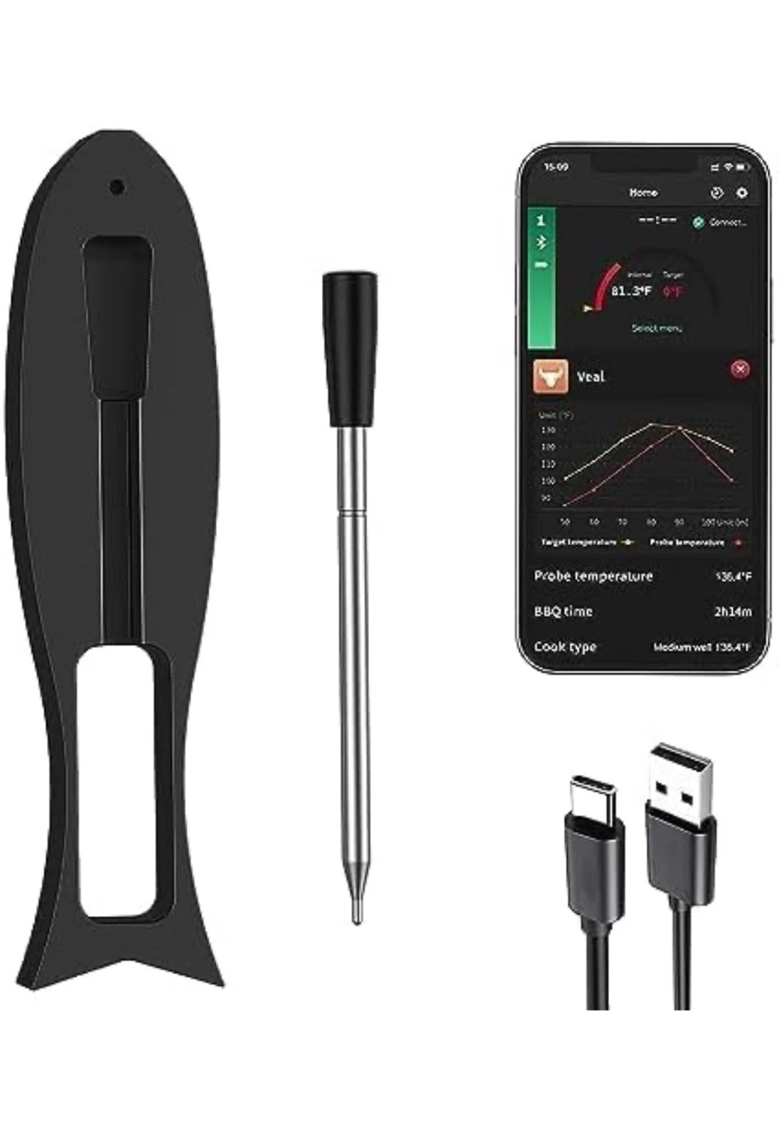 BVRONA Wireless Meat Thermometer, 165ft Range Bluetooth Meat Digital Thermometer