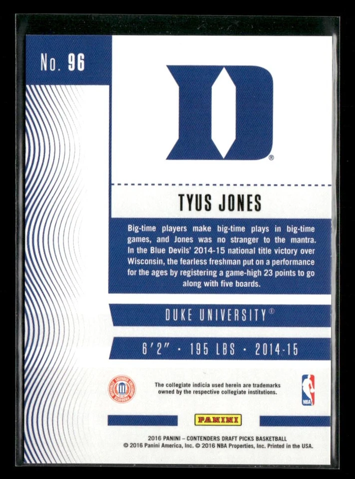 2016 Panini Contenders Draft Picks #96 Tyus Jones Draft Ticket #/99 - Image 2 of 2