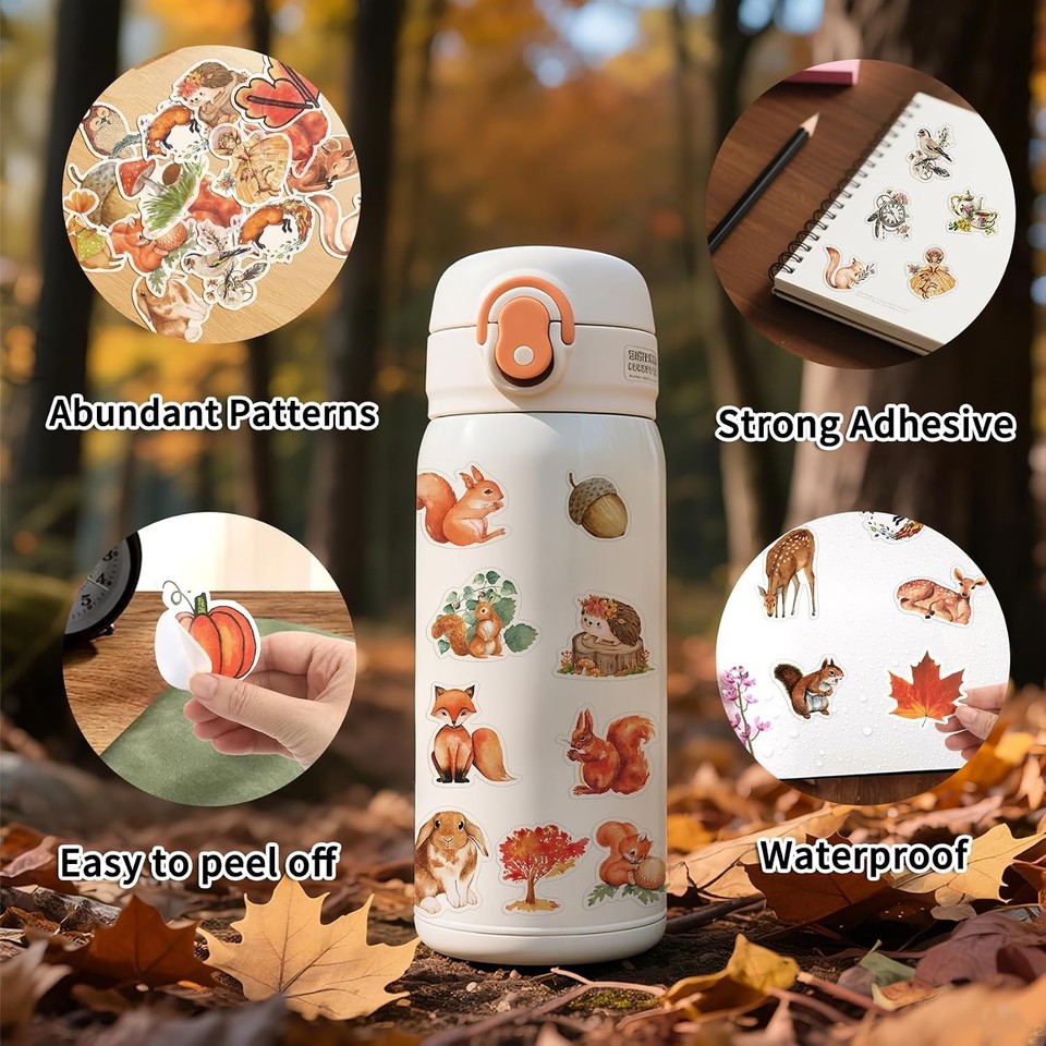 100PCS Fall Thanksgiving Stickers Autumn Pumpkin Maple Leaf Vinyl ...