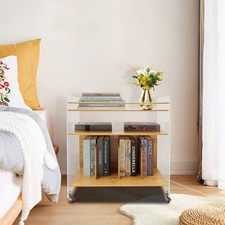 Acrylic Bamboo End Table Side Table Modern 3-tier End Table with Four Wheels USA