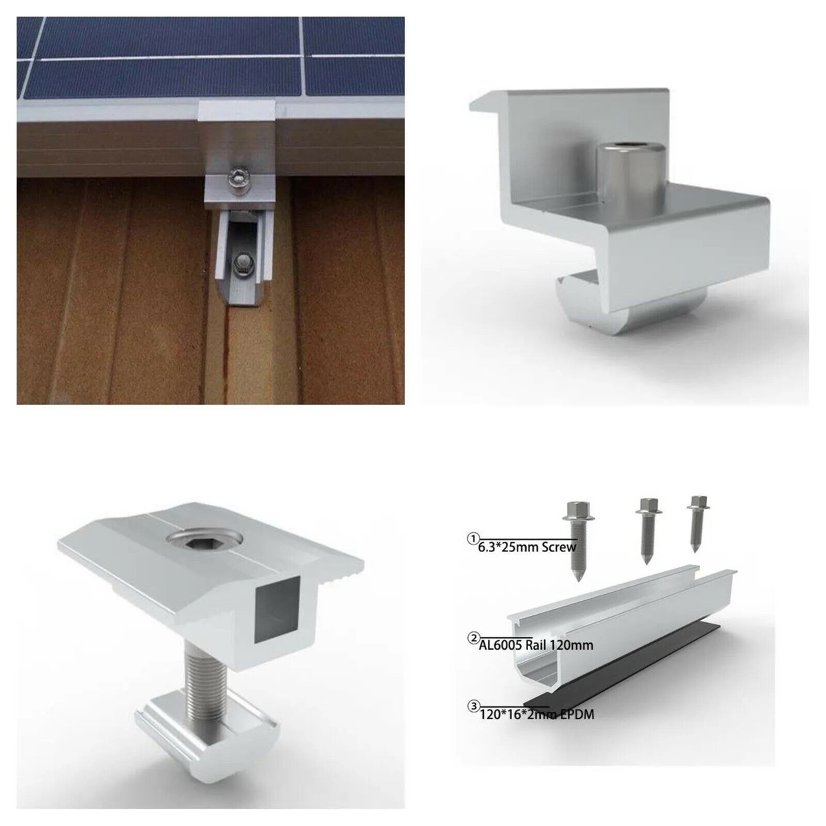 Flachdach PV Halterungen Kit - Alu Montageschiene 300mm Für Solarmodule