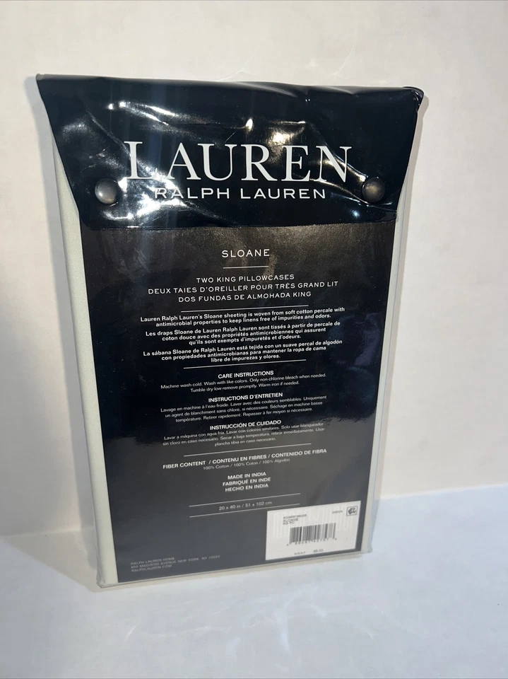 RALPH LAUREN SLOANE ANTIMICROBIAL 100% COTTON KING PILLOWCASES Green New Sage - Image 3 of 4