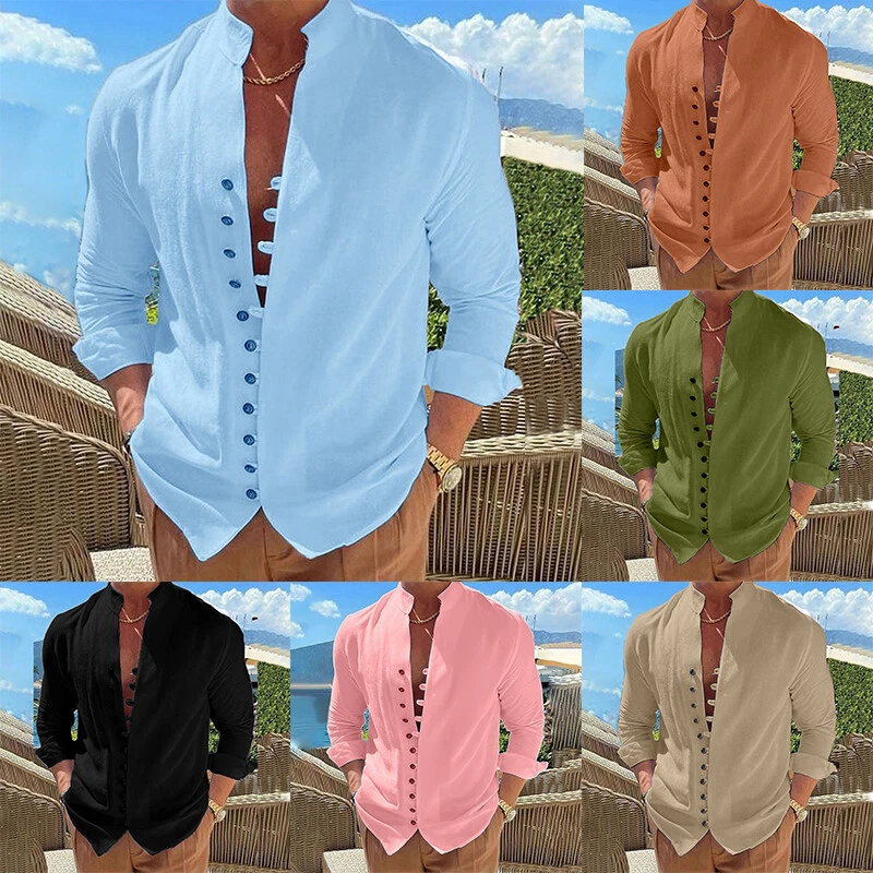 Camicia A Maniche Lunghe In Lino Da Uomo Camicie Vintage