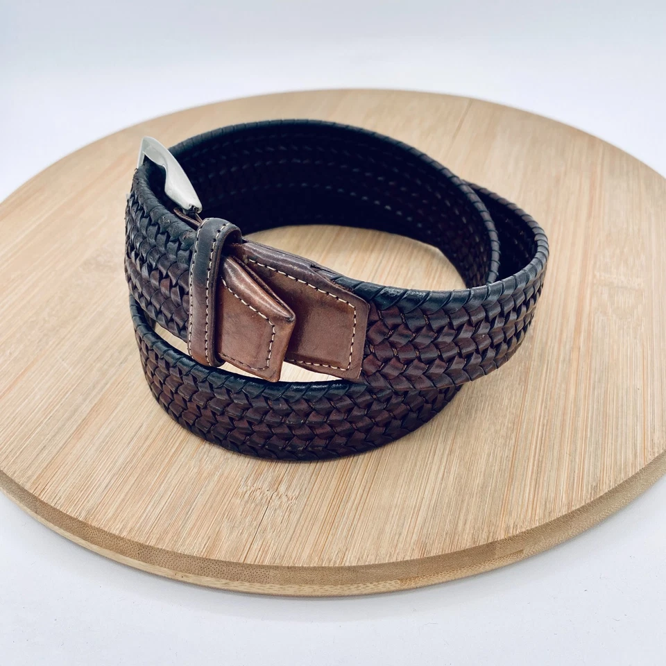 Cinturón Torino Para Hombre 32 Pequeño Marrón Cuero Trenzado Hebilla Plateada EE. UU. Foto 2 de 4