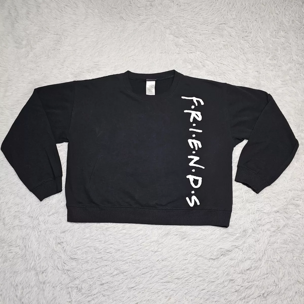 Womens Friends Sitcom Black Graphic Print Cropped Crew Neck Sweatshirt XL