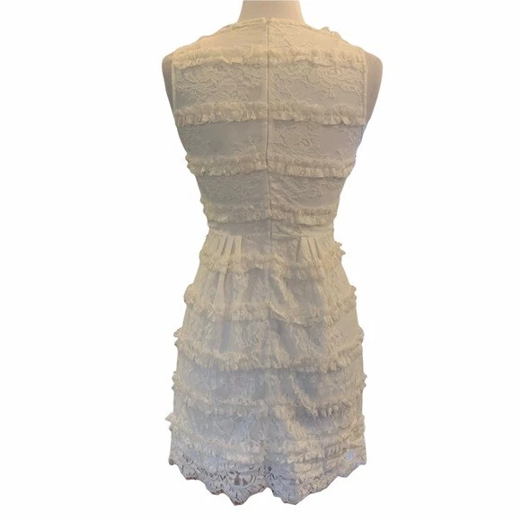 OFF WHITE Abito piccolo REVOLVE MAJORELLE bianco sporco pizzo volant nuovo senza etichette