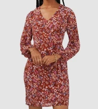 Msk Women's Red Floral-Print Chiffon V-Neck Tie-Back Shift Dress Size Small