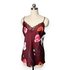 JOSIE NATORI Floral Print Silky charmeuse slip camisole top in wine size M