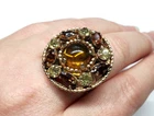 Vintage Rhinestone Cocktail Costume Ring Yellow Brown Gold Tone High End Jewelry