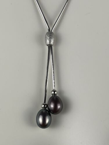 Lariat 925 Sterling Silver Necklace Gray Purple Fr