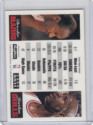 1995 Skybox Basketball Card #SS11 Michael Jordan Vs. Clyde Drexler - NrMt-Mt - Picture 2 of 2