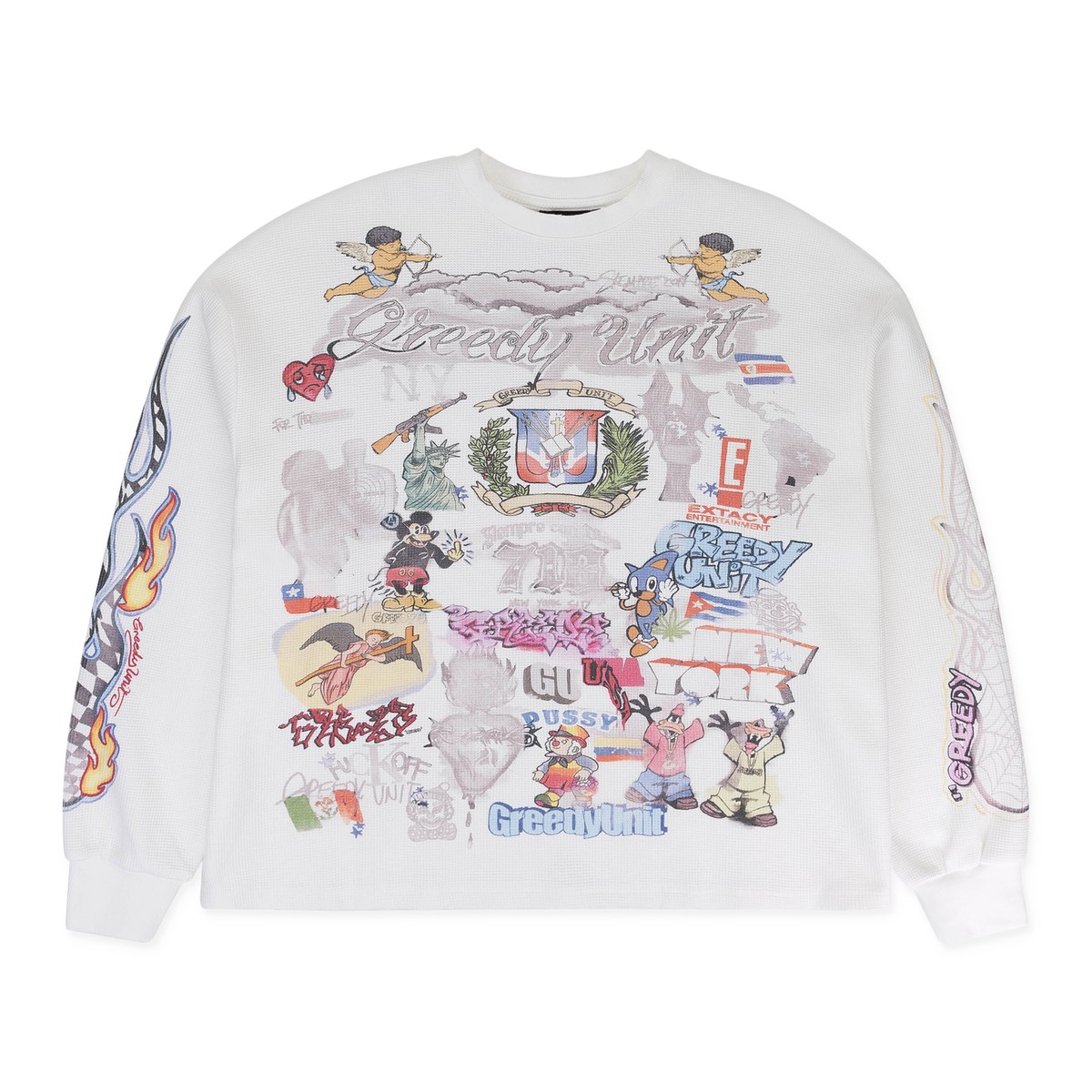 NWT GREEDY UNIT WHITE ALL OVER PRINT THERMAL T-SHIRT SIZE L $150