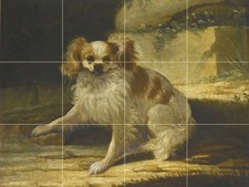 SPANIEL IN A LANDSCAPE J. Oudry dog Tile Mural Kitchen Backsplash Marble Ceramic