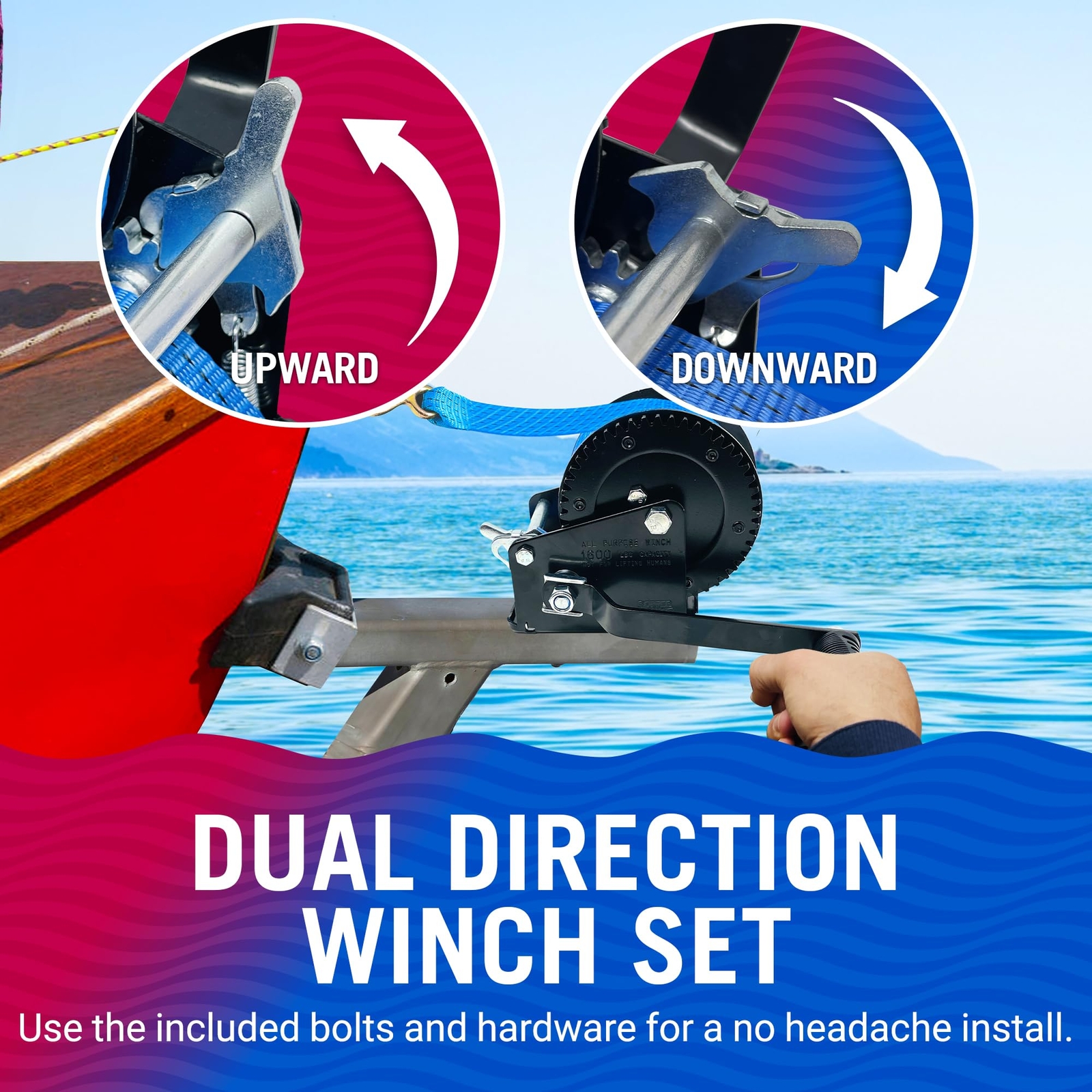 Boat Trailer Winch with Boat Winch Strap with Hook Manual Hand Winch