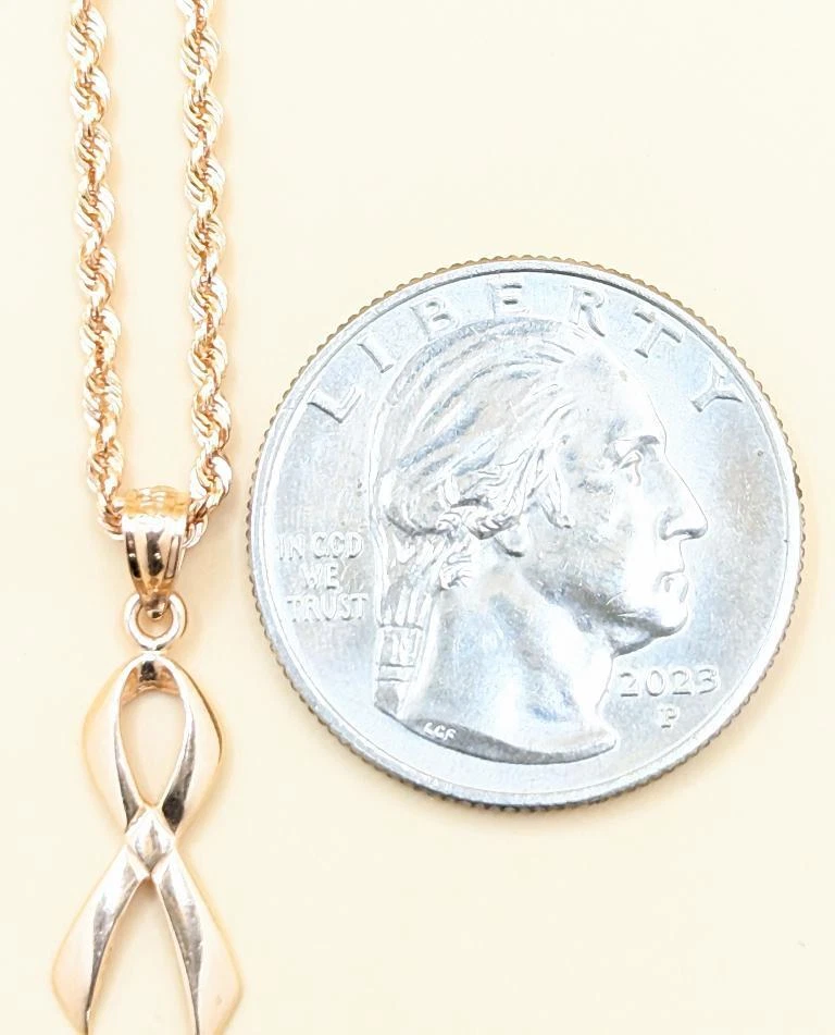 Collar Colgante Cinta Concienciación Cáncer de Mama Rosa 16" 14K Oro Rosa 4.6g Foto 3 de 4