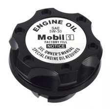 Relleno de tapa de aceite de motor Billet Racing negro 5w 30 Mobil 1 emblema para Ford 1/4 vuelta