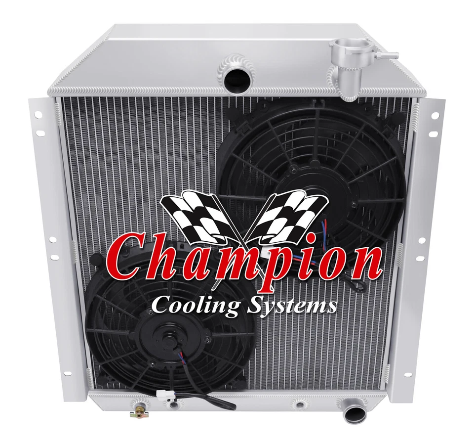 RS Champion 3 Row Radiator W/ 2 10" Fans for 1947 - 1954 GMC Truck L6 Engine - Image 3 of 4