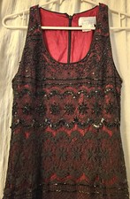 90s Vintage WARREN Black Lace Wine Red Sheath Fitted Dress Sequin Holidays 4