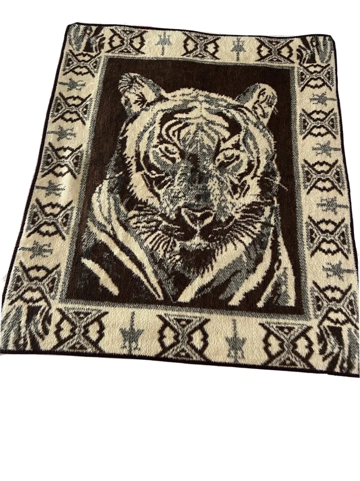 Biederlack Bengal Tiger Reversible Vintage Blanket Throw 61x51 Animal Aztec - Image 2 of 4