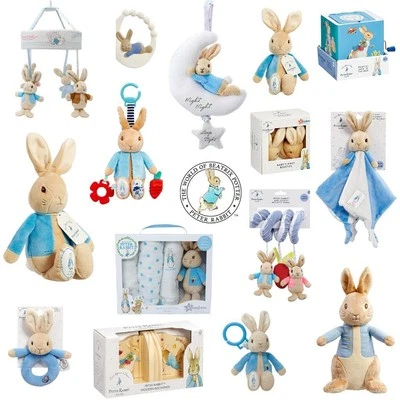 RAINBOW DESIGNS Peter Rabbit Soft Toys Rattle Comfort Blanket Cot Spiral Mobile Activity Booties