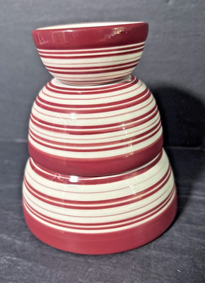 2007 Boyds Collection Bearware Pottery Works 3 Mini Red Striped Nesting Bowls